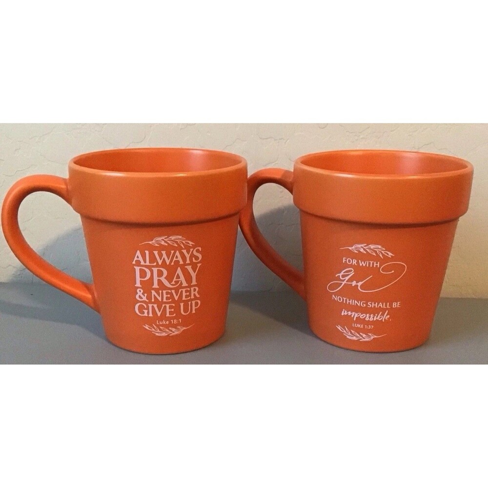 2-Pc Flowerpot Coffee Mugs/Planters w/Christian Bible Verses 11oz - Mother's Day